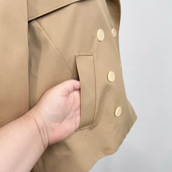 J. Crew Womens Crop Trench Coat Size 2 Tan Blue Nautical Preppy Jacket Stripes - Picture 7 of 16